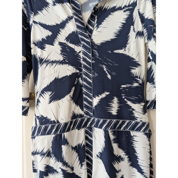 BCBG MAXAZRIA S blue cream palm leaf print belted drop waist dress size small - Picture 5 of 8
